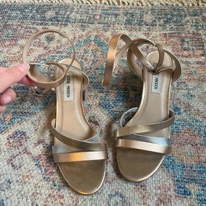 Steve Madden bronze and silver strappy block heel